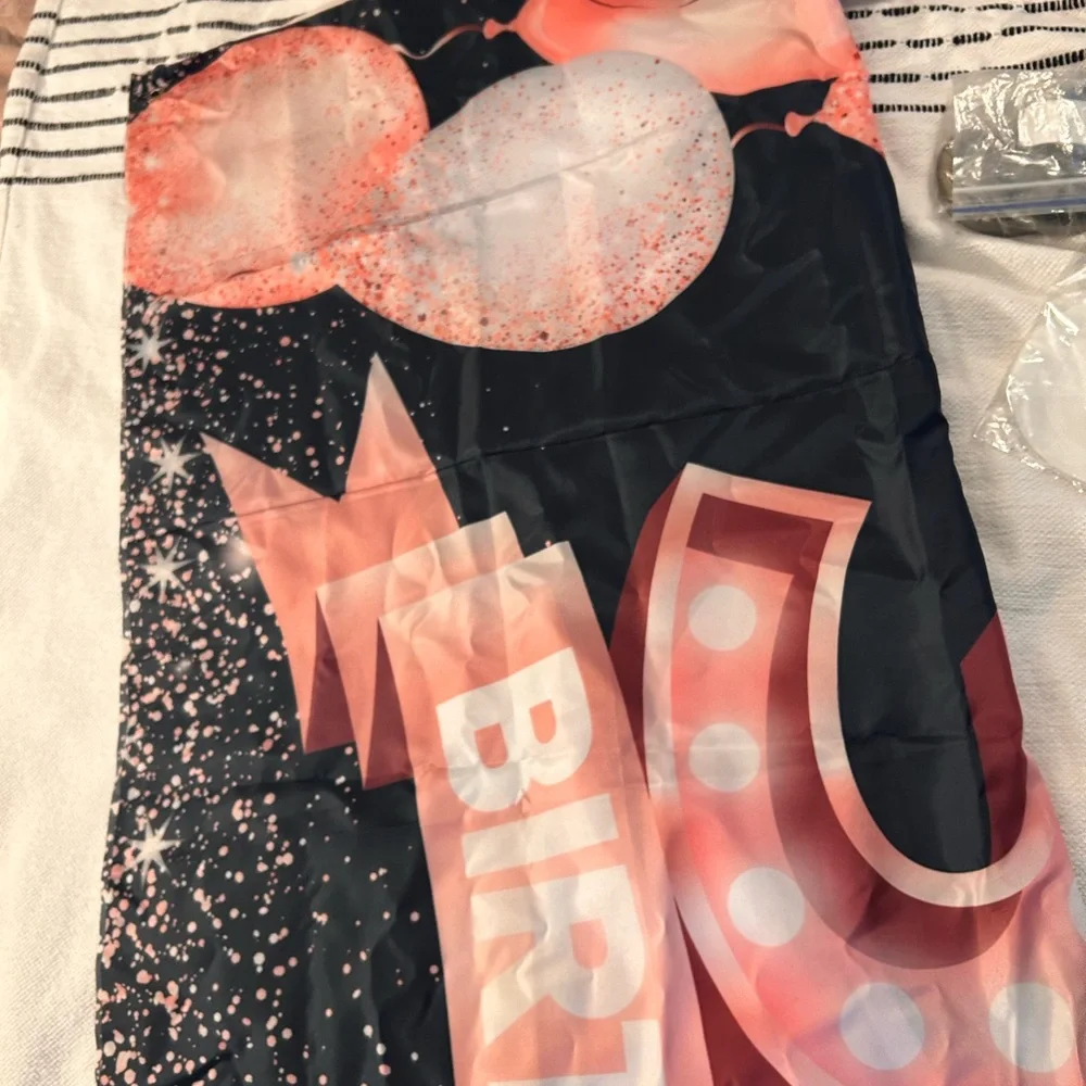 Happy 33rd Birthday Backdrop - Pink and Black Party Decoration